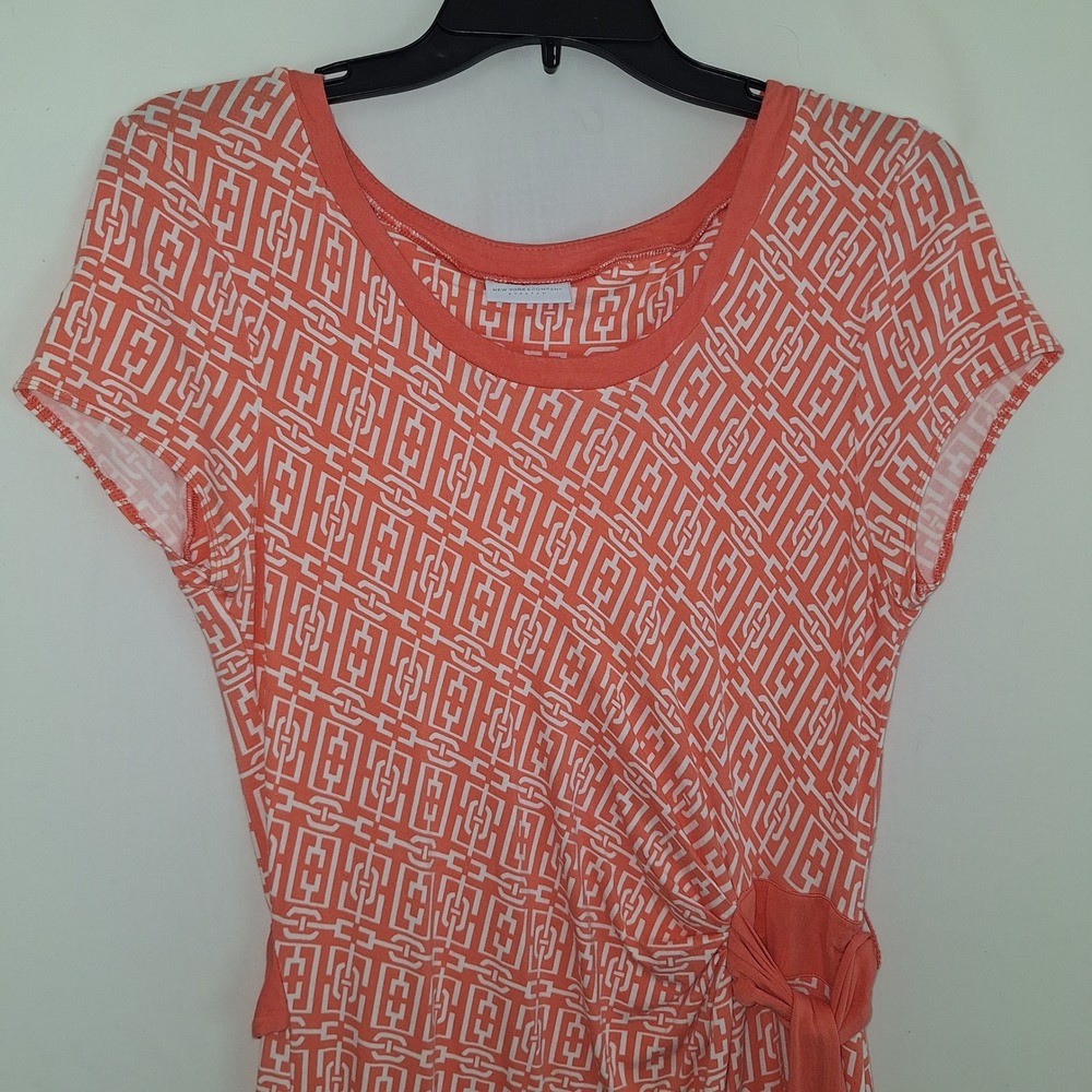 Midi Dress Resort Wear Retro New York & Company Stretch Faux Wrap Peach Orange L - Picture 9 of 11